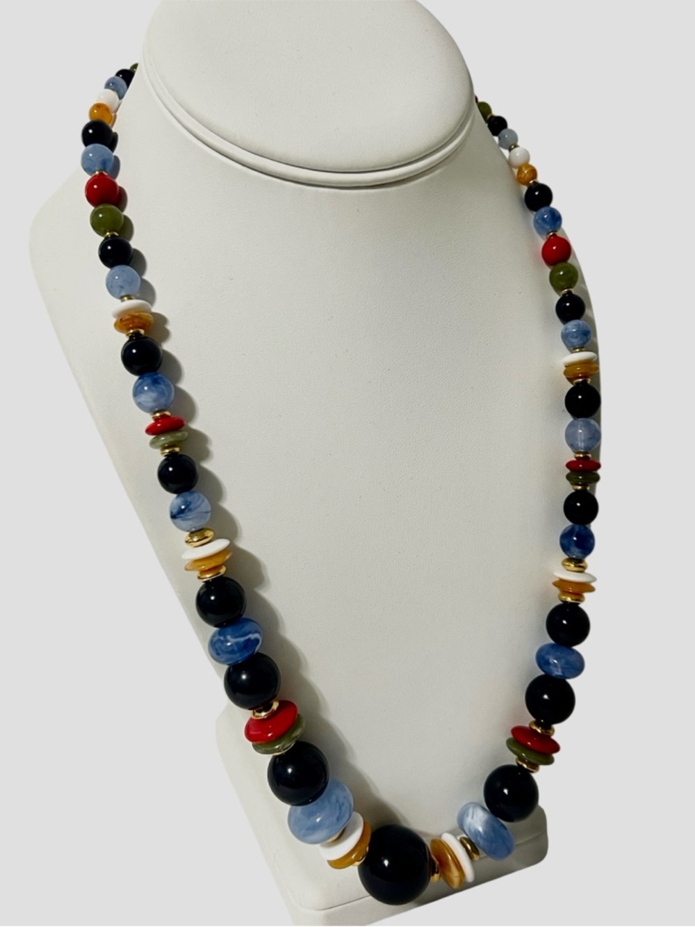 Liz Claiborne Multicolor Beaded Statement Necklace - Blue, Black & Red